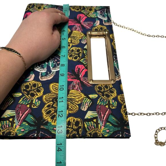 Multicolor Butterfly Rectangular Convertible Clutch Crossbody Purse Wedding - Picture 7 of 8